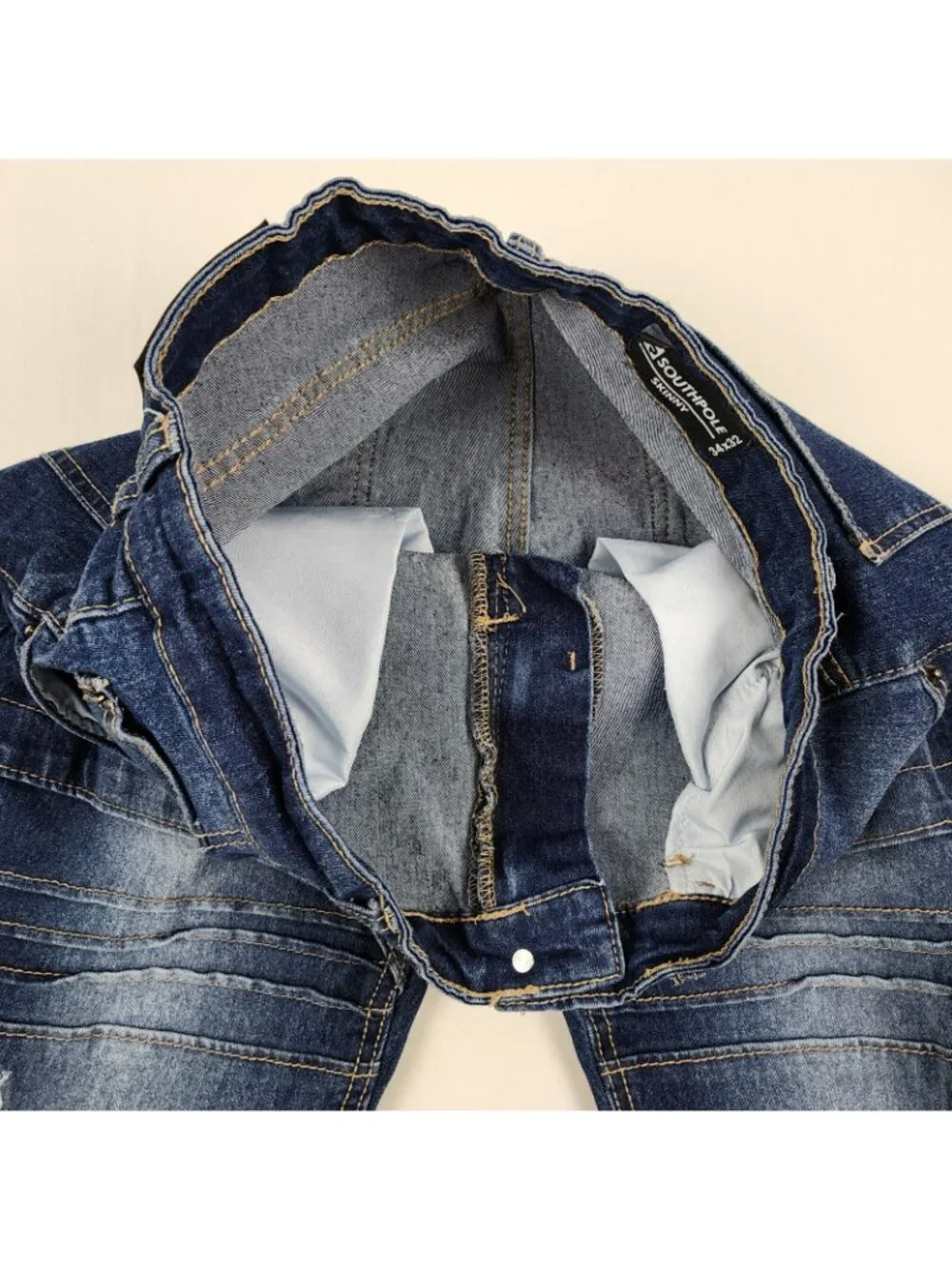Southpole Jeans Mens 34x32 Blue Stacked Skinny Leg Distressed Denim